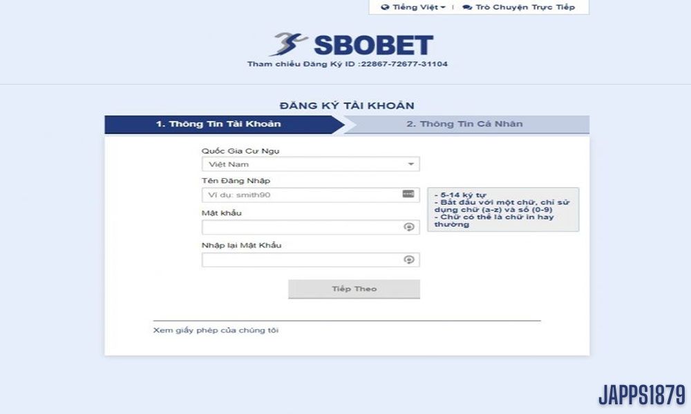 Hướng dẫn đăng ký tài khoản Sbobet